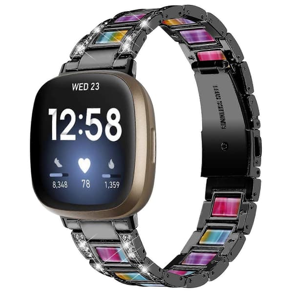 Yhteensopiva Fitbit Versa 4 -kellon rannekkeen kanssa Multicolor Black/Rainbow