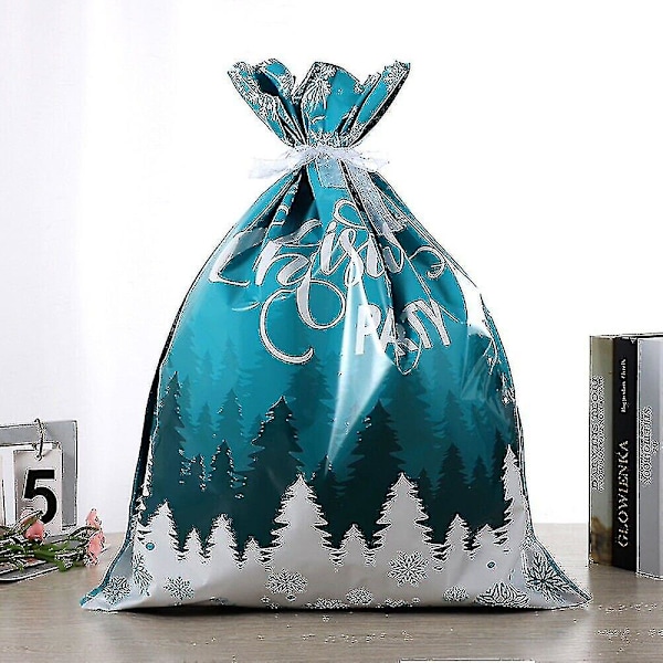 10 st julpåsar återanvändbara stora julklappspåsar dragsko presentpåse Blue 44*57cm