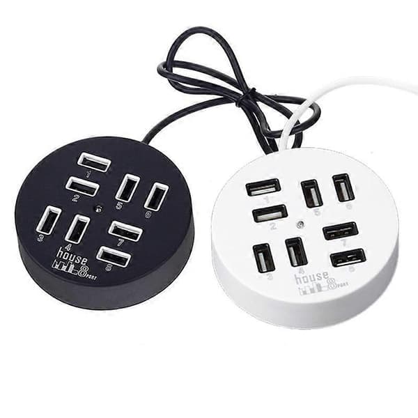 USB 8 Porter Boks Multi Dataoverføring USB 2.0 Hub Rund Form Multi-Port Splitter Lader Adapter Erstatning med LED for USB-enheter, Telefon, USB