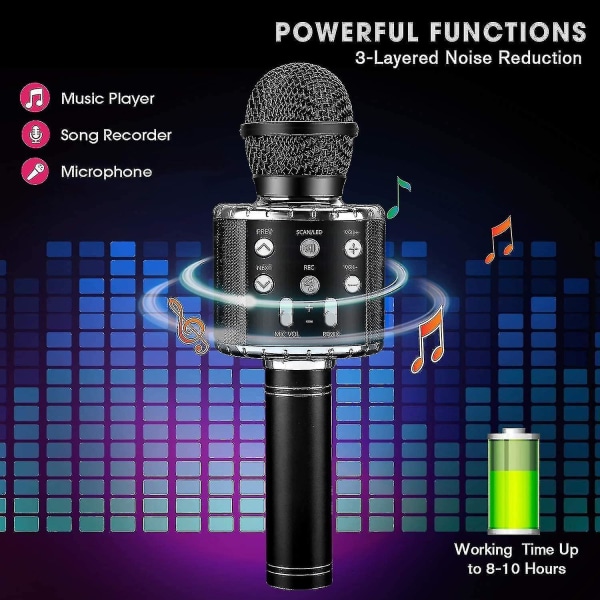 Karaoke Bluetooth mikrofon, 5 i 1 inspelnings- och sångmikrofon för barn Vuxna (svart)