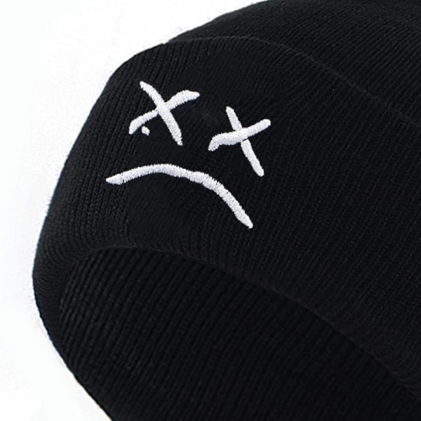 1st Man Vinter Cap Creative Smile Broderi Stickad Mössa Mjuk Vinter Hip Hop Beanies Hattar Fashionabla Skid Hattar Svart