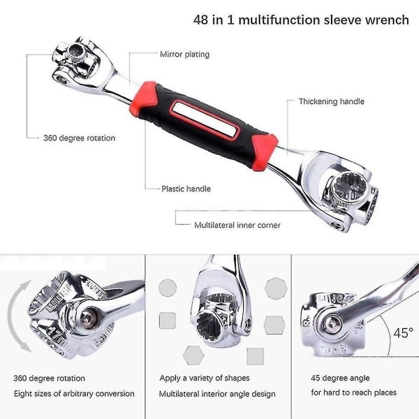 48-i-1 multifunktionell skiftnyckel Justerbar Reparationsverktyg Hylsnyckel Universal1st-röd
