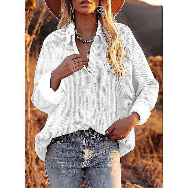 Dame Fløjlsbluse Langærmet Skjorte Oversized Jakke Toppe Løs Revers Bluse Efterårsudvalg Red L