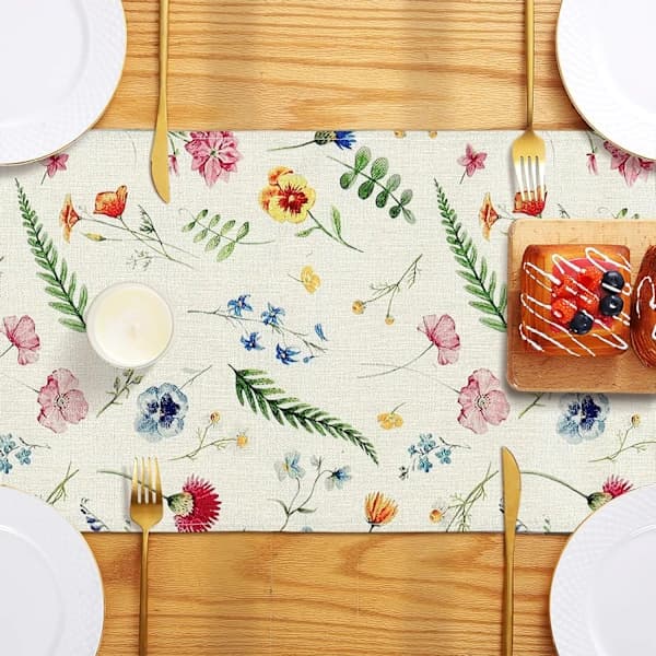 {YM}Table Runner 33x180 cm Spring Summer Plants Flowers Table Runner Seasonal Table Decoration Rustic Country Style Table Runner