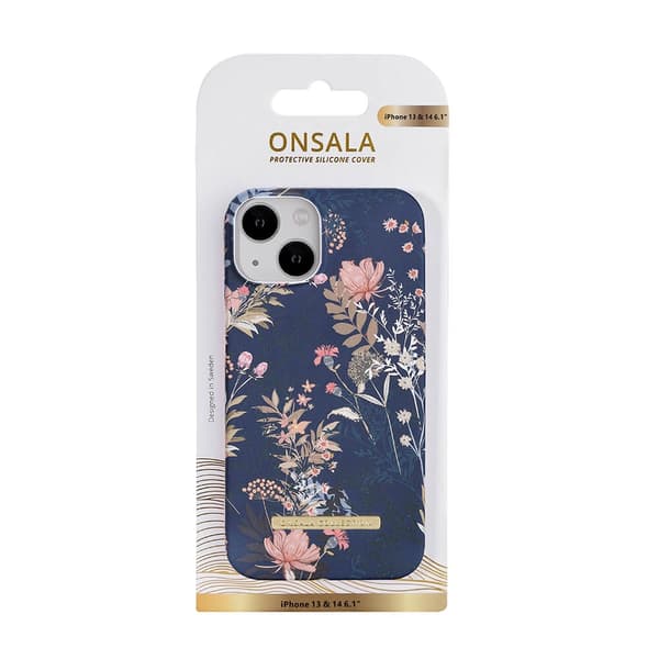 {YM}ONSALA iPhone 13 / 14 Deksel Mørk Blomst 240