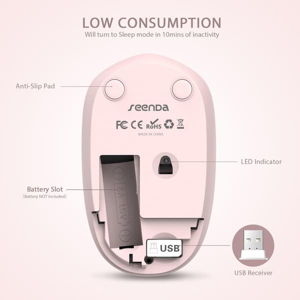 Wireless Mouse, 2.4G Noiseless Mouse with USB Receiver - Portable Laptop Mouse Compatible with PC, Tablet, Laptop with Windows System - Pink