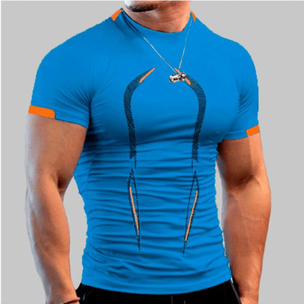Sommar Herr Fitness Gym T-shirt Snabbtorkande löparskjorta Andningskompression Sporttröja Man Gym Träning Mode T-shirt Tibetan blue M