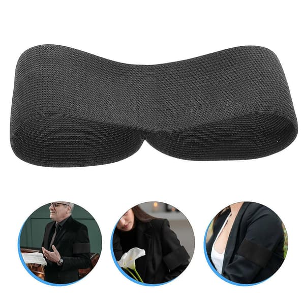 Elastisk Sort Sørgebind til Begravelse med 60 stk. Mindebånd Black 15.50X5.00X0.30CM