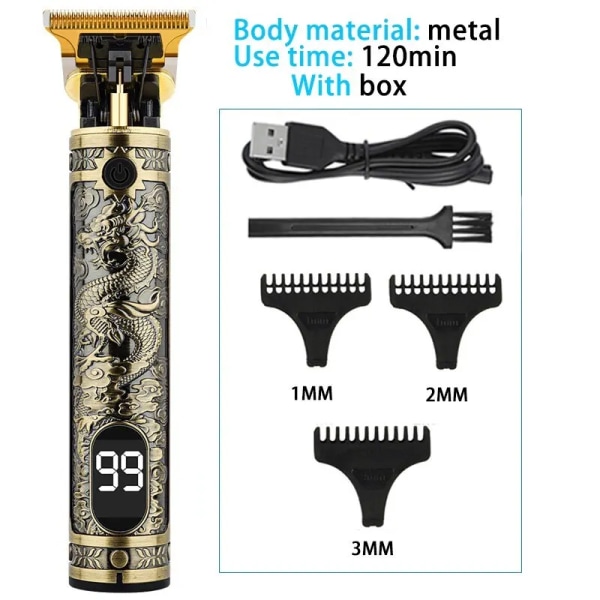 2023 Vintage Body T9 sladdlös elektrisk rakapparat Hårklippningsmaskin för man hårklippare Barber skäggtrimmer USB Metal Dragon LCD