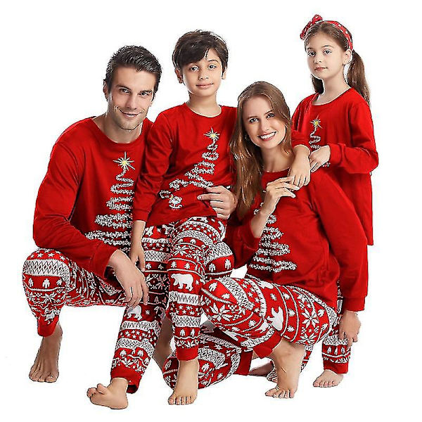 Julpyjamas Familj Pyjamas Set Tryckt Topp Och Rutiga Byxor Nattkläder Children S
