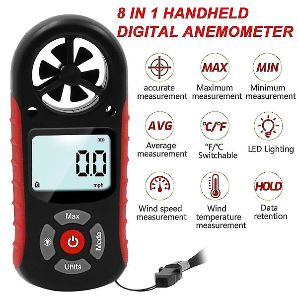 8-i-1 handhållen vindmätare Anemometer LCD-anemometer Digitalt handmätverktyg