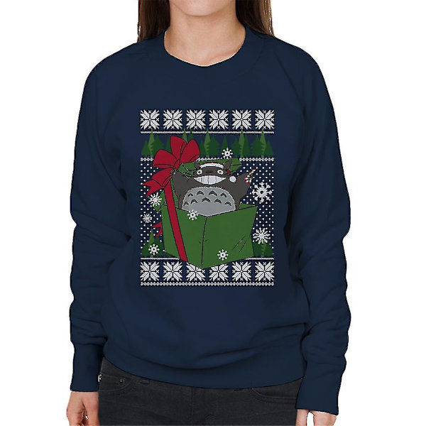 Totoro I En Æske Studio Ghibli Jule Strik Mønster Dame Sweatshirt Small