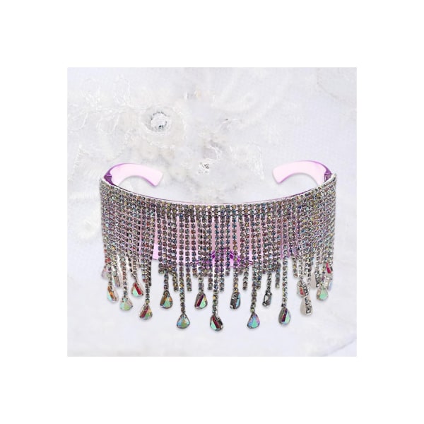 Dam Rhinestone Tassel Solglasögon Personlighet Mode Solglasögon - Lila Blue