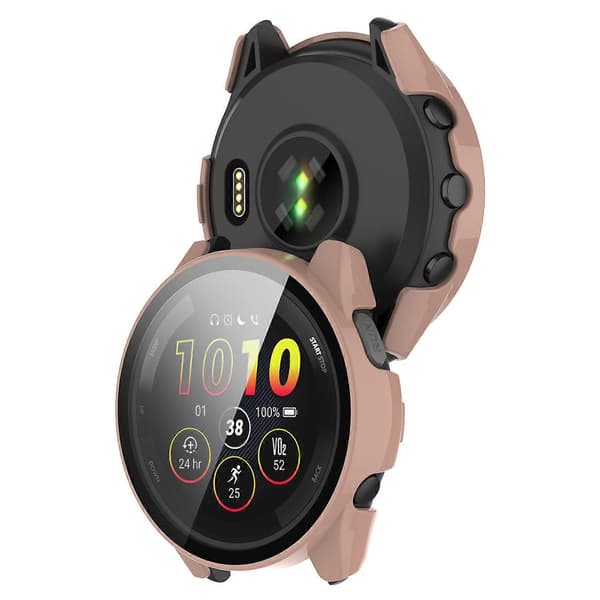 Garmin Forerunner 265 -älykellolle PC-kellokotelo karkaistulla lasisella näytönsuojalla - Musta Multicolor Pink