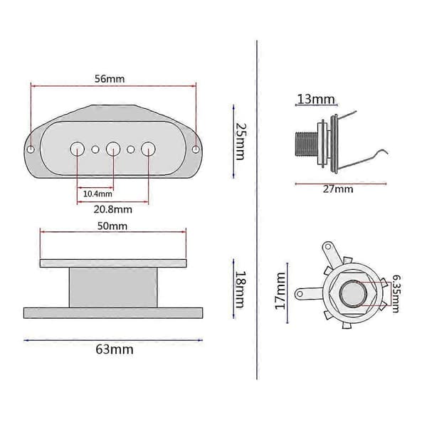 3-strängad Cigar Box Gitarr Single Coil Pickup