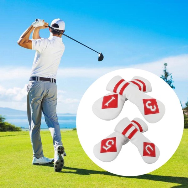4st Universal Golf Träskydd Golfklubbhuvudöverdrag PU Woods Trä Vit Röda Siffror