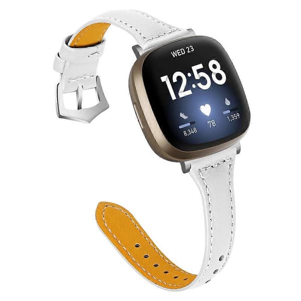 Ægte koskindslæder urrem til Fitbit Versa 4/Sense 2, 20 mm slank urrem - Grå Multicolor White
