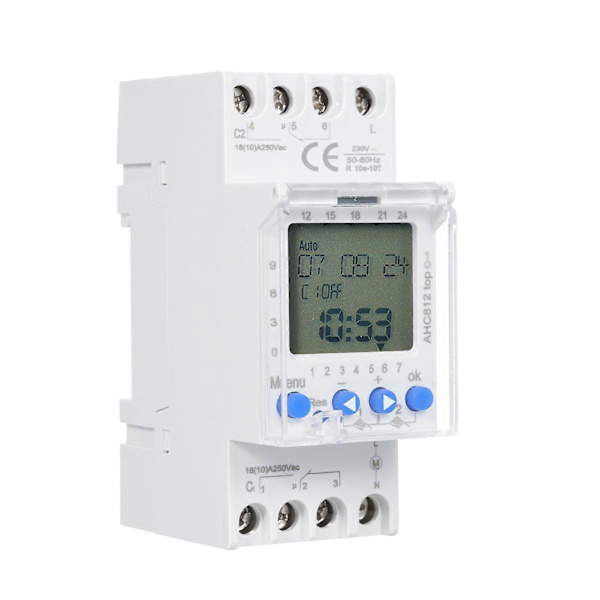 2-kanals timer programmerbar timing switch AHC812 230V 16A ugentlig program digital tidsafbryder DIN-skinne montering
