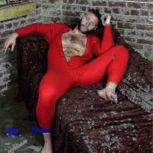 Herr One Piece Långkalsonger Nattpyjamas Red S