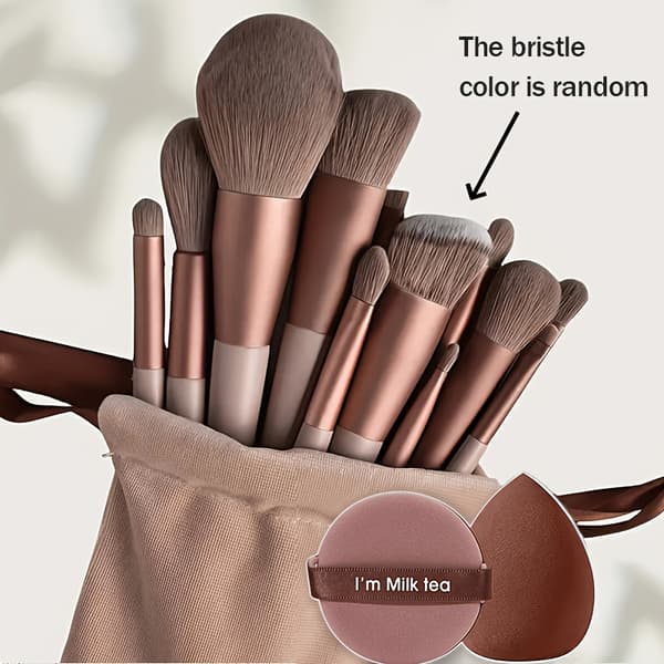 13-delars sminkborstset + 2 svampar, för ögon, foundation, concealer