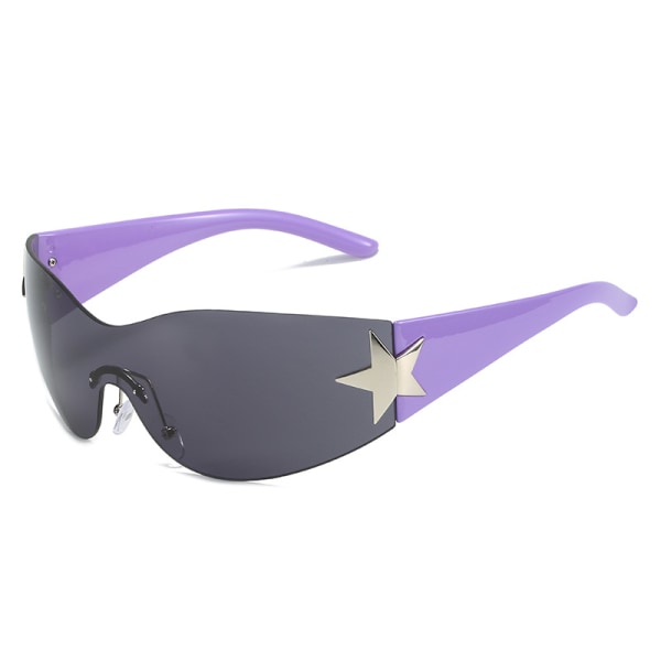 Oversized Goggle Rimless Eyewear Punk Y2K Solglasögon för Kvinnor Män Sport Solglasögon Solglasögon Solglasögon Wrap Around Purple