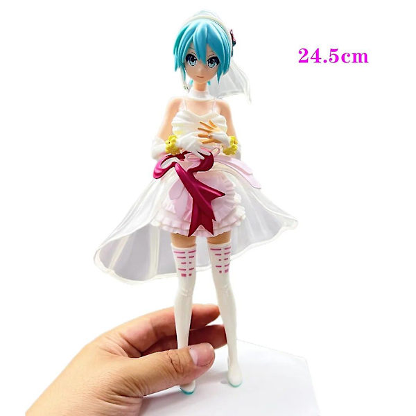 Anime Figur Hatsune Miku i Bröllopsklänning Actionfigurer Kawaii Baddräkt Vocaloid Pvc Samlarobjekt Modellleksaker Flickpresent CY-7