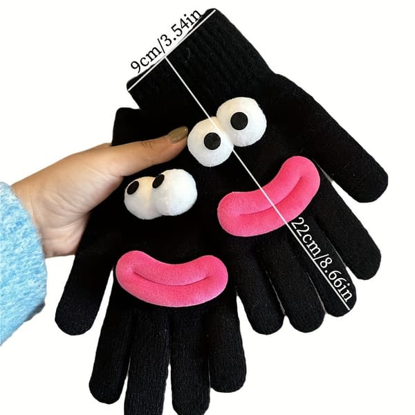 Touchscreen Handsker Par Sjove Vinter Varme Fingerløse Split Finger Vanter til Kvinder Black