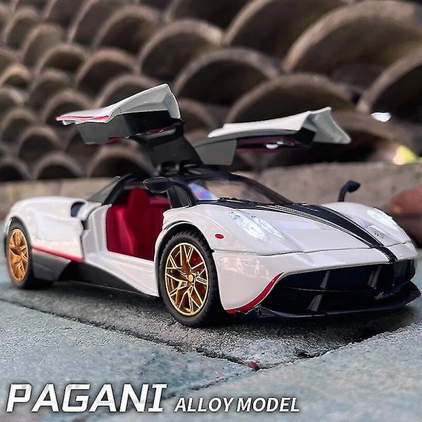 1/24 Pagani Huayra Dinastia Alloy Racerbil Modell Diecast Metal Toy Sportbil Modell Hög Simulering Ljud och Ljus Barn Presenter Ingen låda White