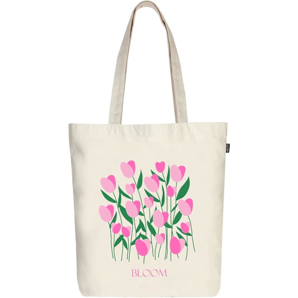EcoRight 100% Økologisk Canvas Tote Bag med Lynlås, Miljøvenlige Små Tote Bags til Kvinder til Rejser, Strand & Shopping Bloom
