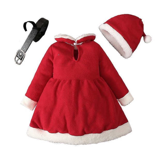 julklänning jultomten kostym toddler flicka kjol bälte hatt outfit 5-6 Years