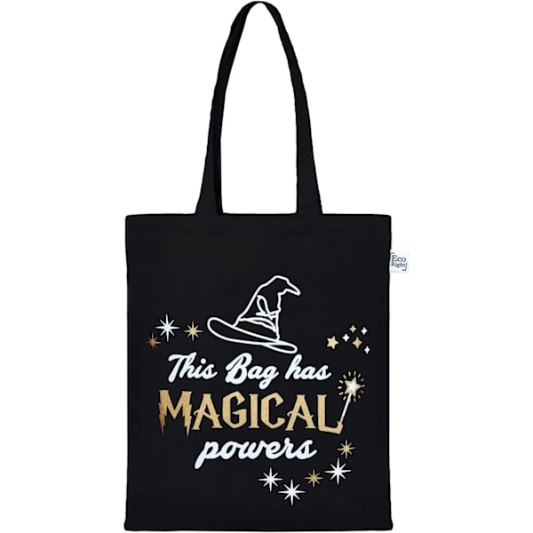 EcoRight 100% Økologisk Canvas Tote Bag med Lynlås, Miljøvenlige Små Tote Bags til Kvinder til Rejser, Strand & Shopping Magical Powers (Black)