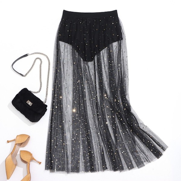 2 in 1 Galaxy Mesh -hame, maksihame, MUSTA XL XL Musta