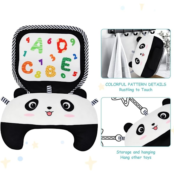 Babymassage för magen, säker interaktiv lek för nyfödda, kognitiva grafiker (Giant Panda) Black