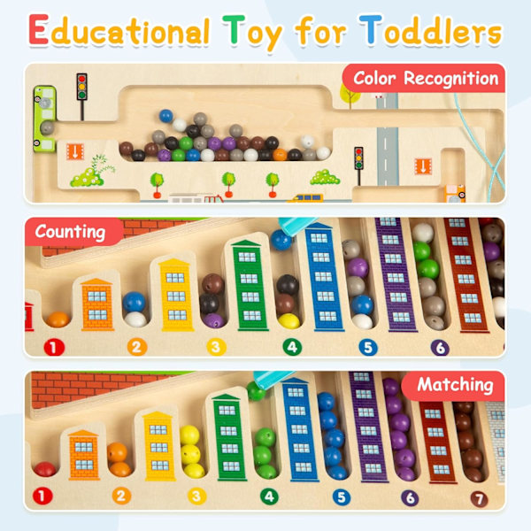 Montessori-leketøy for 3-6 år, Magnetisk labyrintspill for å lære farger og tall, Magnetisk bylabyrint, Treleketøy, Reisespill for barn Stad