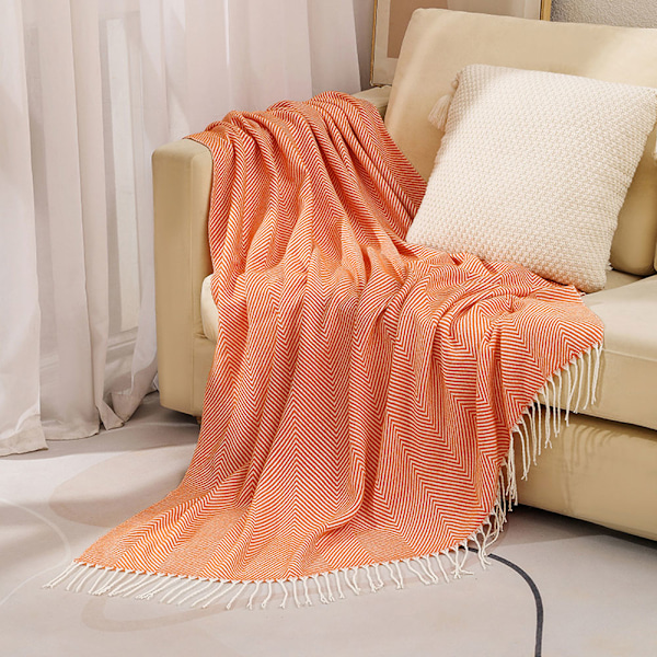 Koseteppe, sengeteppe, sofa, ullteppe, teppe, pledd, sofateppe, fluffy sofateppe, merinoteppe, fluffy varmt teppe oransje