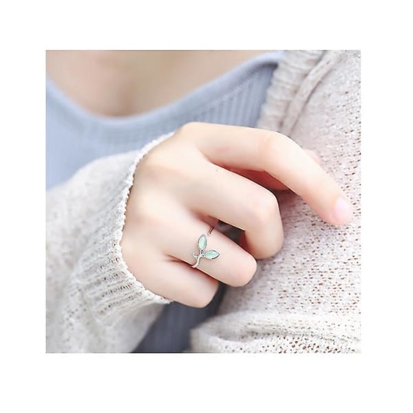 925 Sterling Silver Gröna blad Halsband Charm Armband Ring för kvinnor
