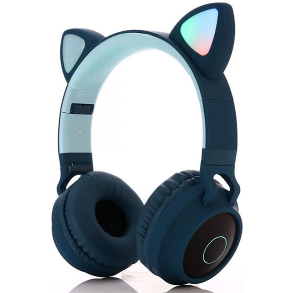 Spelheadset med mikrofon för PS4, iPhone, PC, löstagbara kattöron för tjejer och kvinnor (blå)