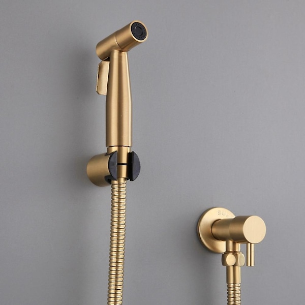 Badeværelse Toilet Bidet Armatur Sæt Børstet Guld Vægmonteret Bidet Sprøjte Bruser med Afspærringsventil