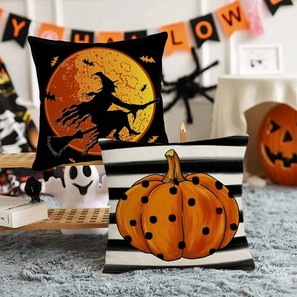 2023 Halloween Putetrekk Halloween Dekorasjon for Hjem Spøkelse Gresskar Flaggermus Putetrekk Skrekk Knask Eller Knep Festutstyr