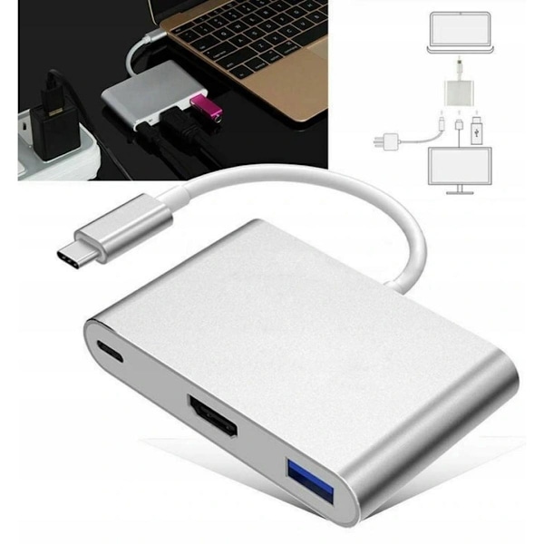 USB C -sovitin HDMI+USB 3.0+PD Hub 4K MacBook 3 in 1, JL1754