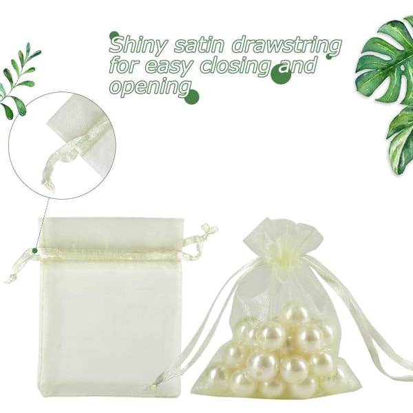 100 beige organza smykkeposer med snøre, mini poser til slik, små gaver, smykker og øreringe