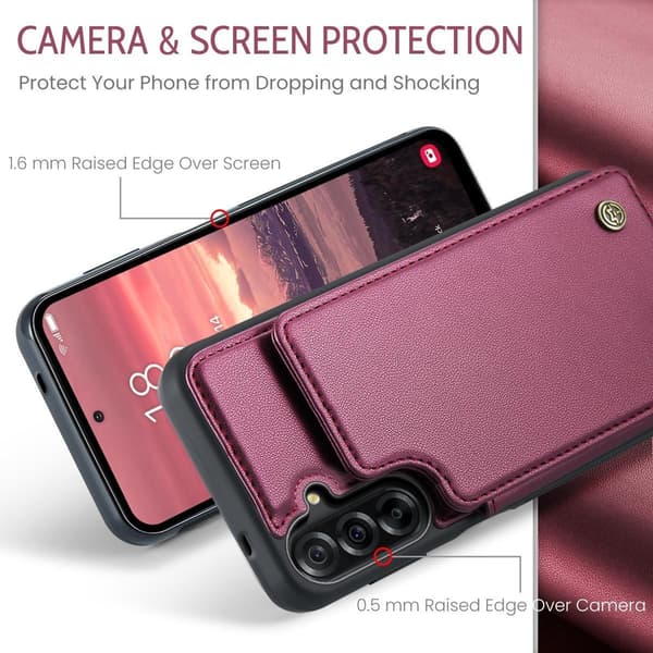 (For Samsung A56 5G) PU Leather Wallet Case with RFID Protection and Stand Function, 5 Card Slots, Double Magnetic Clasp lila