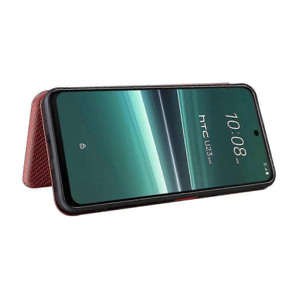 HTC U23 Pro 5G Ställfodral med Kortfack & Stöd - Kolfiberläder Mobilskal Brown