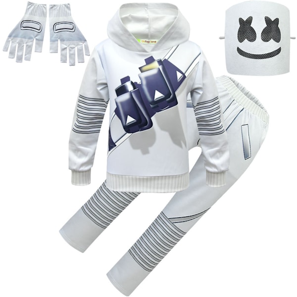 DJ elektronisk musik Marshmello-tröja i samma stil som Marshmello-kostymdräkt+mask+handskar suit+mask+gloves 160cm