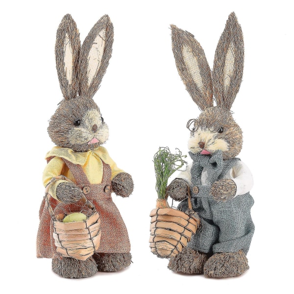 2 st påskdekorationer Bunny 13'' Halm Kaniner Statyett Påskkanin Skrivbordsstatyer för kontorskök Bondgårdsfest Heminredning