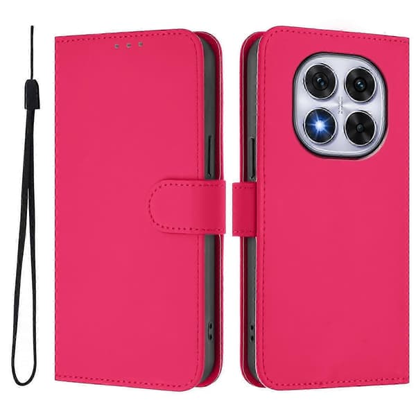 Ensfarvet PU-etui til Redmi Note 14 Pro 5G / 14 Pro+ 5G Rose Red