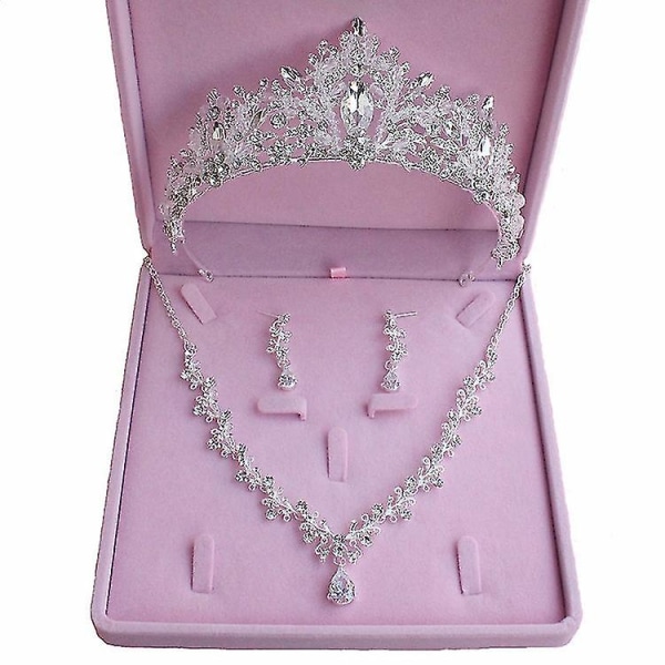 3 st Bröllopskronor Kvinnor Halsband Örhängen Crystal Bridal Smycken Set