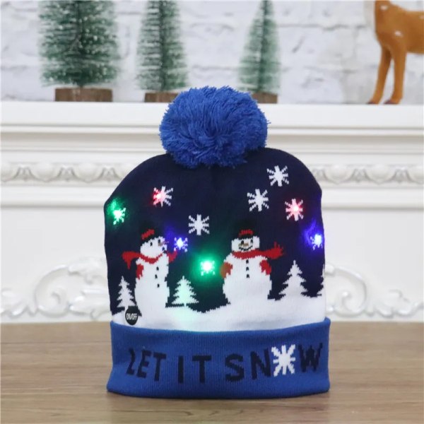 LED julstickad mössa Light Up Xmas cap unisex vintermössa tröja mössa med färgglada lysdioder för jul nyår C