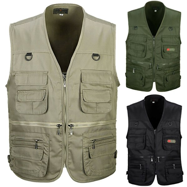 Fiskeväst för män - Utomhusjakt, vandring, fickor, khaki - Perfekt khaki