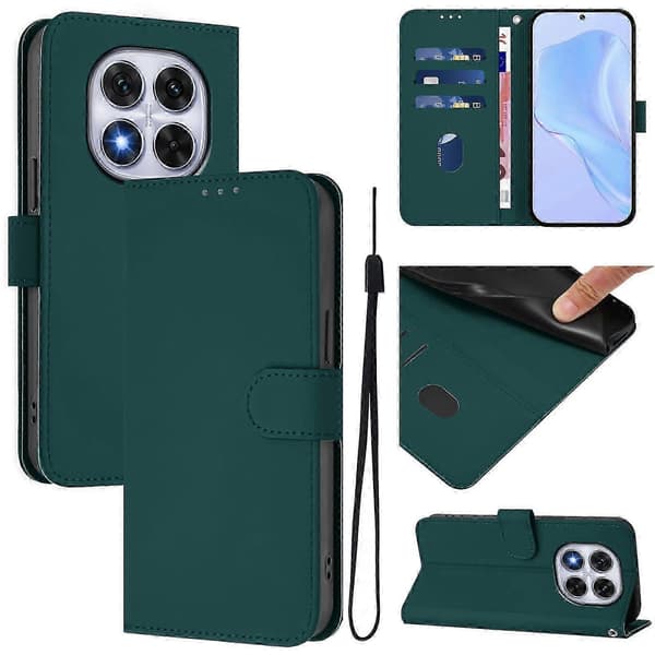 PU-deksel i solid farge for Redmi Note 14 Pro 5G / 14 Pro+ 5G Dark Green